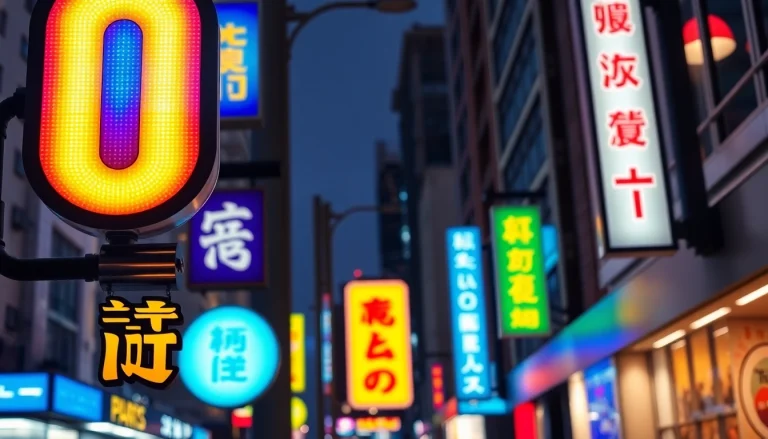 Electrical signs showcasing vibrant designs in a dynamic urban environment.