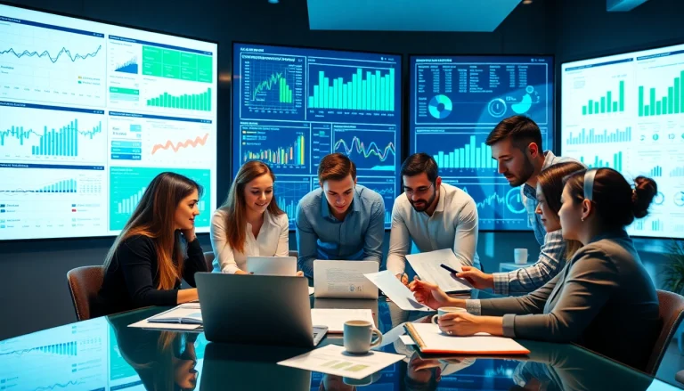 Conducting competitor analysis in a collaborative, high-tech workspace with data visualization.