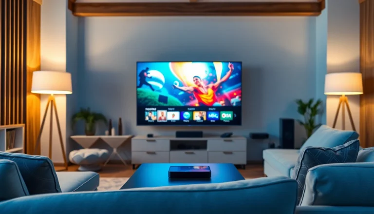 Engaging IPTV provider in UK with modern streaming setup in a cozy living room.