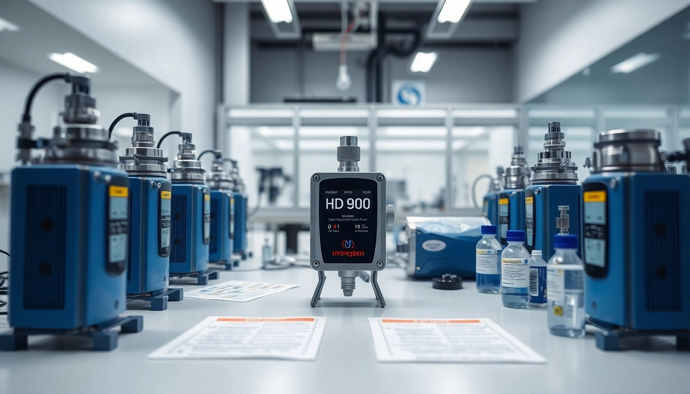Demonstrating hydrogen detection technology through advanced gas detectors in a laboratory.