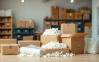 Showcasing packing materials like boxes and bubble wrap in a professional setup.