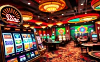 Exciting scene of internet casinos with vibrant digital slot machines and engaging gameplay elements.