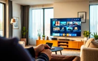 Enhance your viewing with an IPTV test line at a modern home entertainment setup.