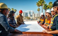 Southern California Contractors Association members collaborating on projects outdoors, showcasing teamwork.