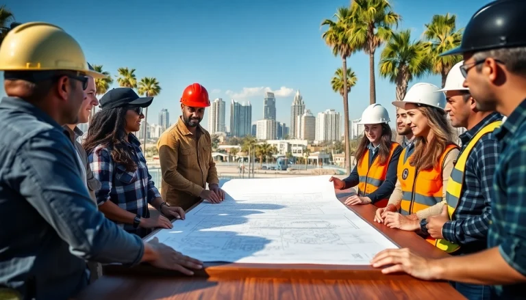 Southern California Contractors Association members collaborating on projects outdoors, showcasing teamwork.