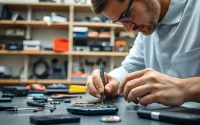 Riparazione iPhone torino con un tecnico esperto al lavoro in un laboratorio pulito.