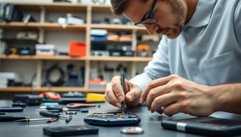 Riparazione iPhone torino con un tecnico esperto al lavoro in un laboratorio pulito.