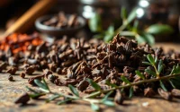 Showcasing whole cloves on a wooden surface, highlighting their unique texture and culinary appeal.