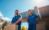 Canadian movers expertly lifting furniture during a professional relocation.