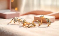 Größenverstellbare Ringe mit funkelnden Schmuckdetails auf weichem Samthintergrund.