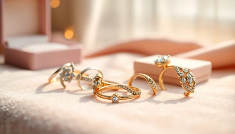 Größenverstellbare Ringe mit funkelnden Schmuckdetails auf weichem Samthintergrund.
