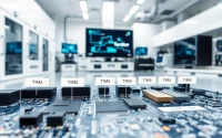 Showcasing thermal management materials on a circuit board to demonstrate effective heat dissipation.
