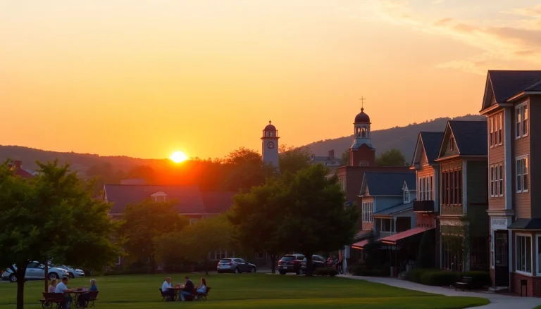 Families enjoying a picnic in Clarksburg's park at sunset, showcasing the community's charm.