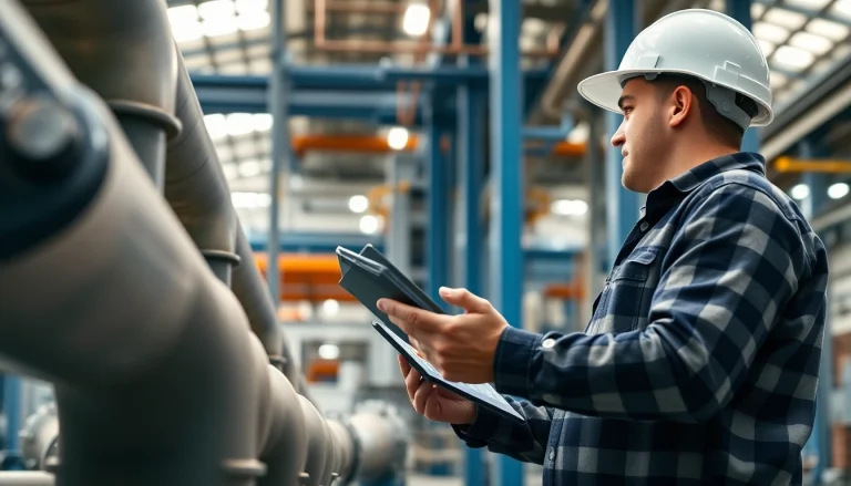 Piping stress company engineer assessing structural integrity in a modern industrial environment.