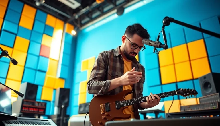 Innovation in music recording technology through a professional musician's engaging performance.