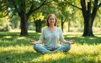 Mindfulness Coach UK meditating in a tranquil natural environment, promoting inner peace and calmness.
