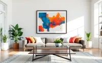 Display a stunning 36x48 frame showcasing vibrant artwork in a modern gallery setting.
