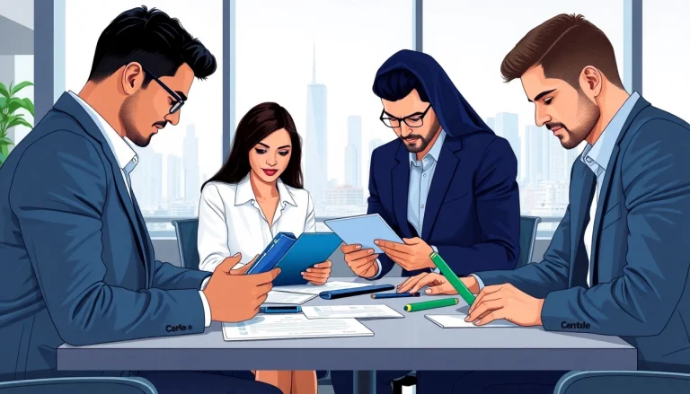 Discussing trademark registration in Dubai in a modern office setting.