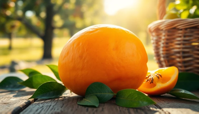 Slice of Ambrosia fruit showcasing its vivid colors and textures on a rustic wooden table.