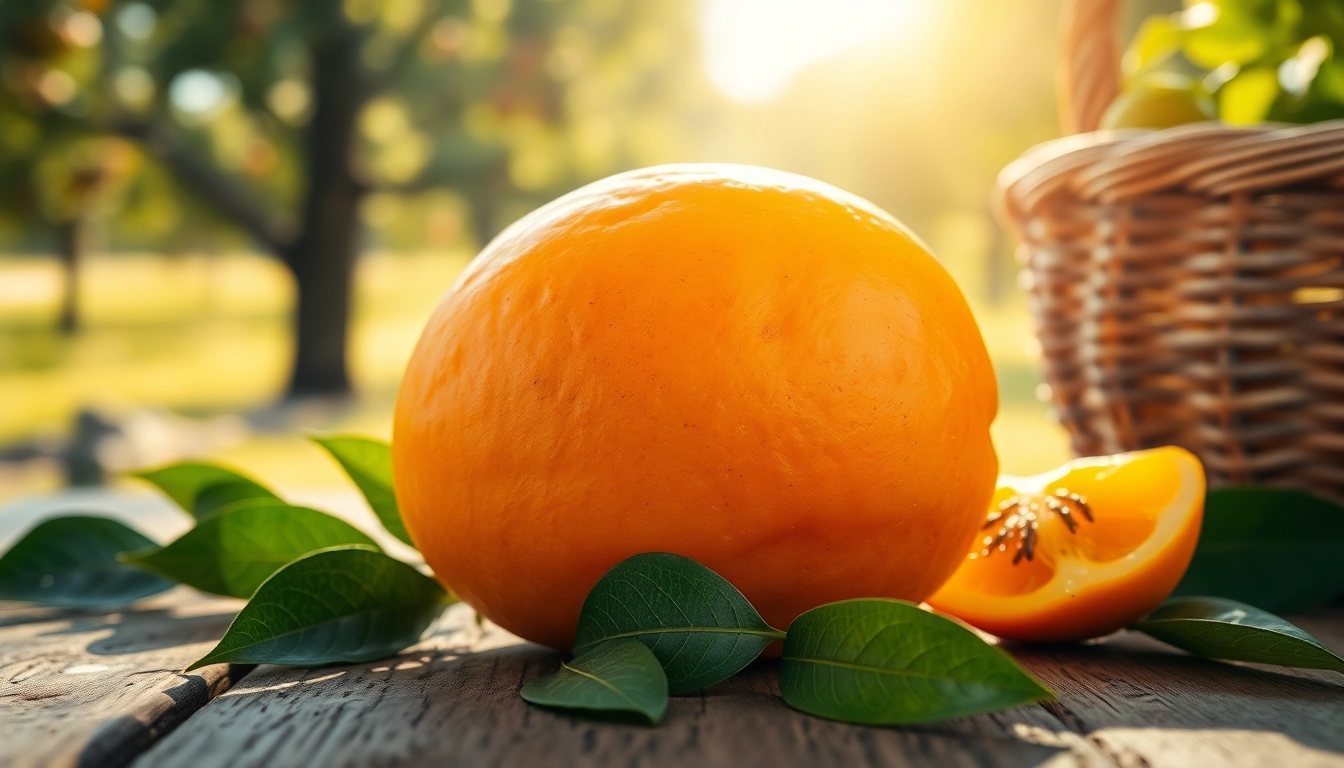 Slice of Ambrosia fruit showcasing its vivid colors and textures on a rustic wooden table.