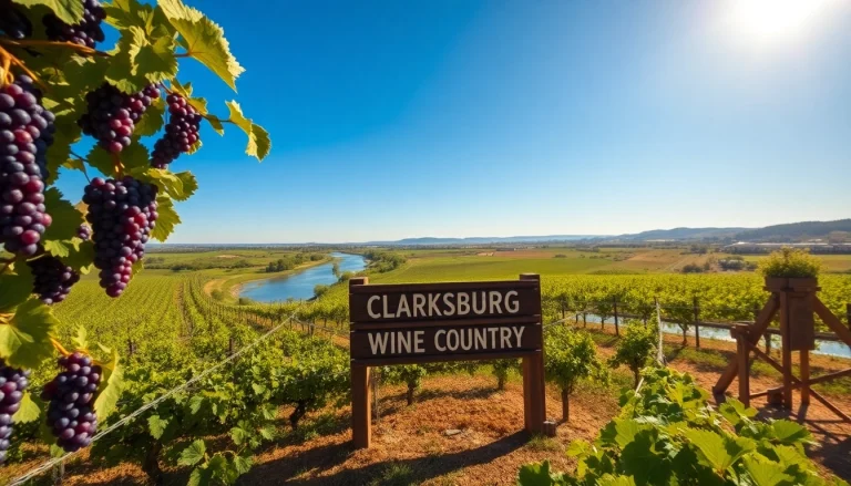Explore the scenic vineyards of Clarksburg, California, showcasing beautiful grapevines.