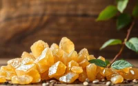 Experience the allure of myrrh resin showcased with shimmering crystals and rich textures.