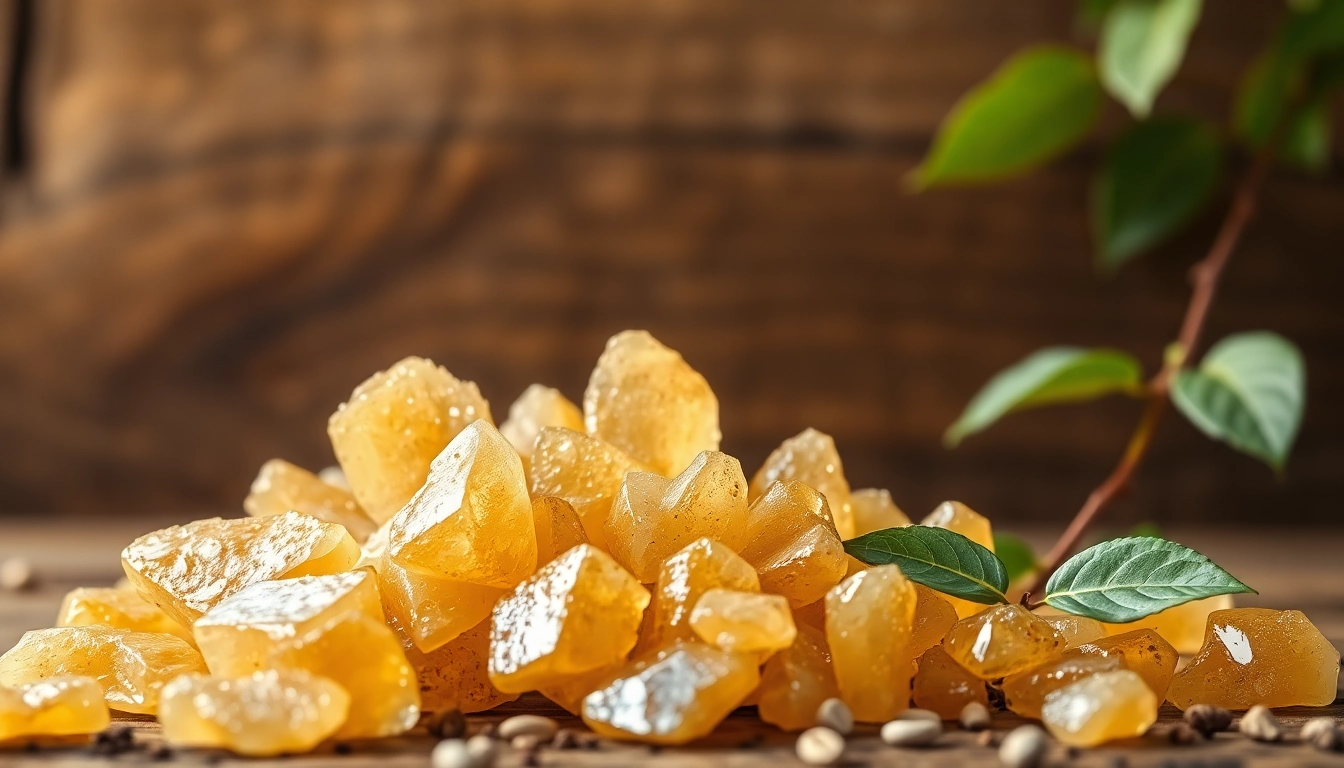 Experience the allure of myrrh resin showcased with shimmering crystals and rich textures.