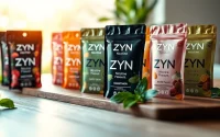 Showcase ZYN nicotine pouches in various flavors, emphasizing vibrant packaging and freshness.