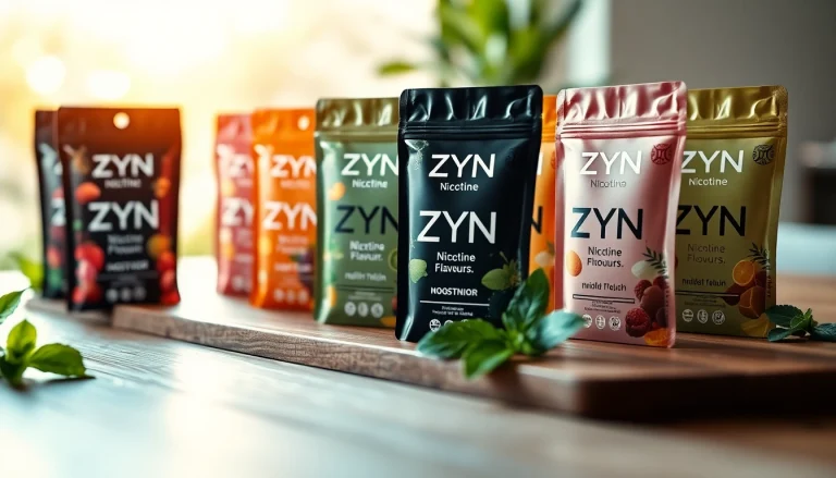 Showcase ZYN nicotine pouches in various flavors, emphasizing vibrant packaging and freshness.