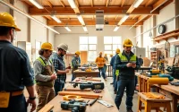 Students practicing at construction trade schools in Texas in a lively classroom setting.