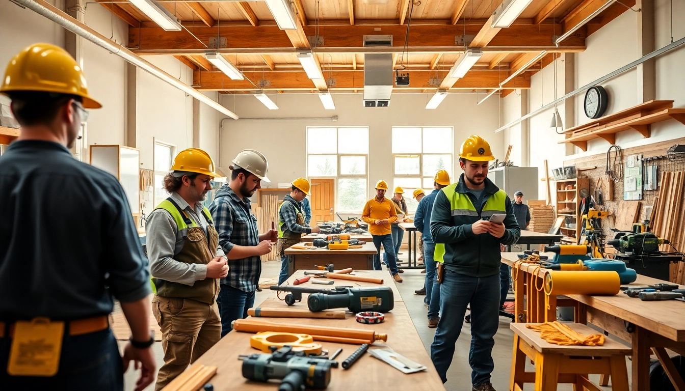 Students practicing at construction trade schools in Texas in a lively classroom setting.