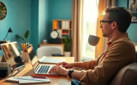 Explore remote jobs part time in a cozy home office atmosphere with a relaxed professional.