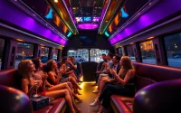 Enjoying a vibrant rental party bus experience with lively decorations and joyful attendees.