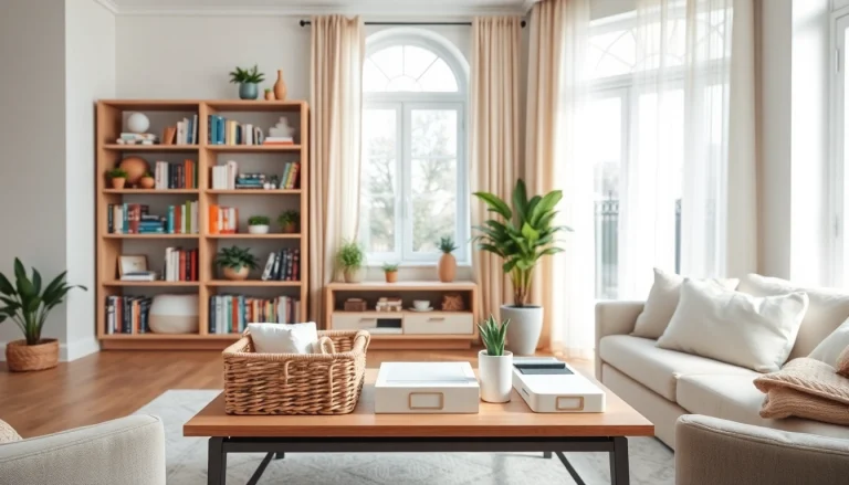 Organizing tools for house organizing Johns Creek in a beautifully arranged living room setting.