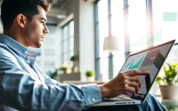 Boost growth marketing automation strategies in a vibrant office setting with a focused marketer.