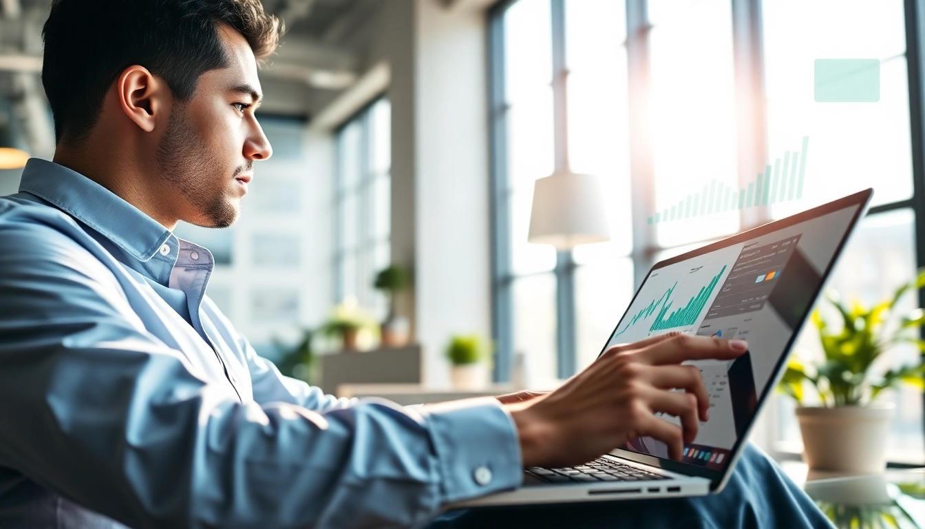 Boost growth marketing automation strategies in a vibrant office setting with a focused marketer.