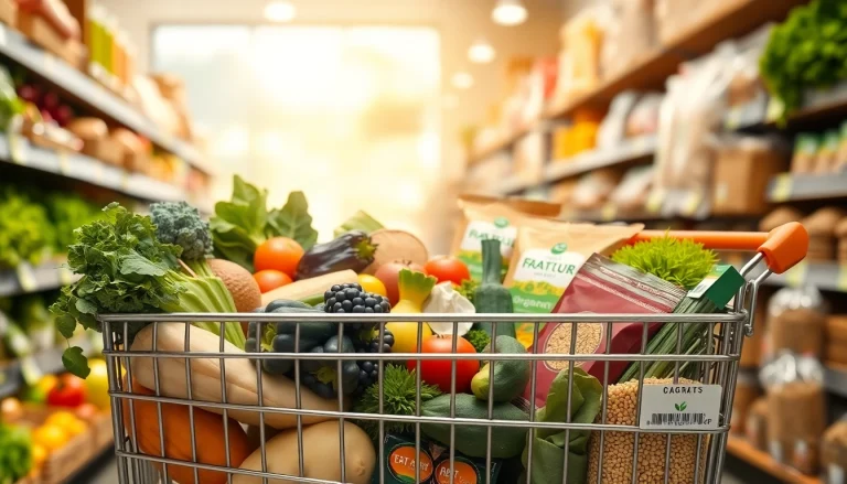 Showcasing thrive market price with a vibrant shopping cart brimming with organic groceries.