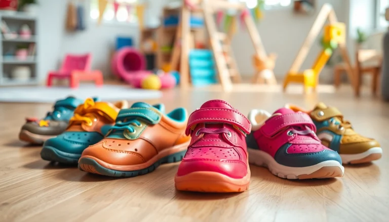 Darstellung orthopädischer Kinderschuhe, geeignet für gesunde Füße von Kindern, in leuchtenden Farben.