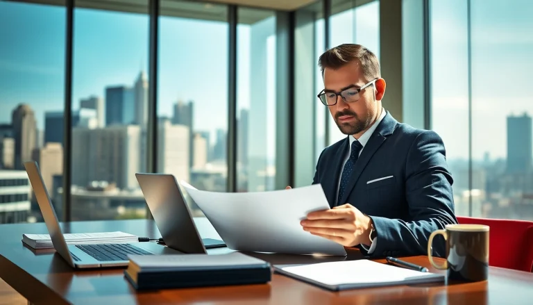 Anticipatory bail expert lawyer Chennai analyzing legal documents in a modern office.