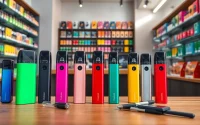 Hqd pods in vibrant flavors displayed prominently in a modern vape shop