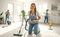 Bond cleaning Logan service team performing thorough cleaning in a bright home setting.