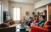 Explore IPTV Subscription options in a modern living room setup with streaming devices.