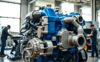 Cummins ISX engine for sale, showcasing its polished design in a professional workshop setting.