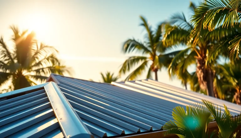 Showcasing a modern florida metal roof on a stylish home surrounded by Florida greenery.