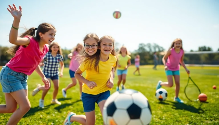 Girls enjoying activities at Multi Sports Camps for Girls with teamwork and enthusiasm.