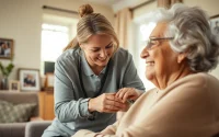 Engaging scene of austin senior home care with caregivers providing compassionate support.