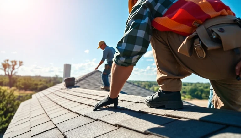 5-star roofing contractors Central Texas working diligently on a residential roof installation.