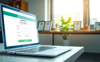 Engaging view of an online trademark registration platform showcasing a laptop registration form.