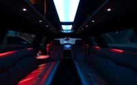 Luxury car service atlanta featuring an elegant limousine interior with plush leather and ambient lighting.