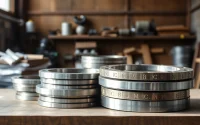 Inspect high-quality steel flanges showcasing durability and precision manufacturing in a workshop setting.